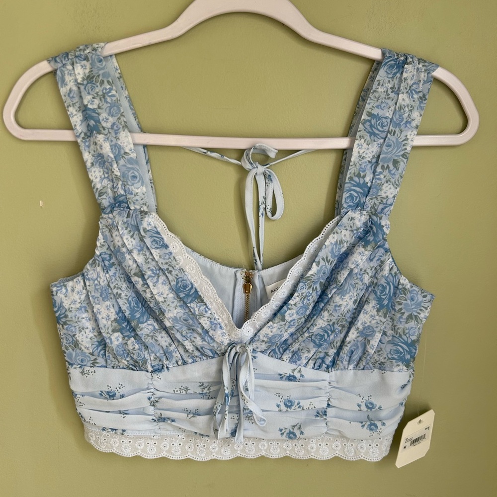 NWT Altar’d State Adryan blue mixed pattern floral top. Bralette style. Small